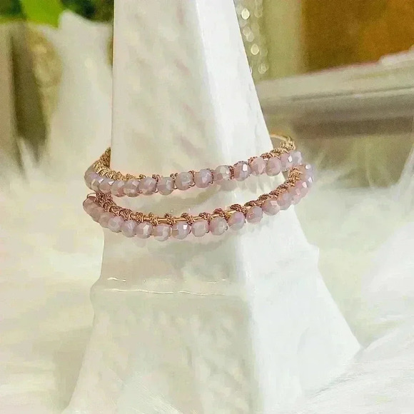 Rose Gold Beaded Hoop Earrings - Picture 2 of 6